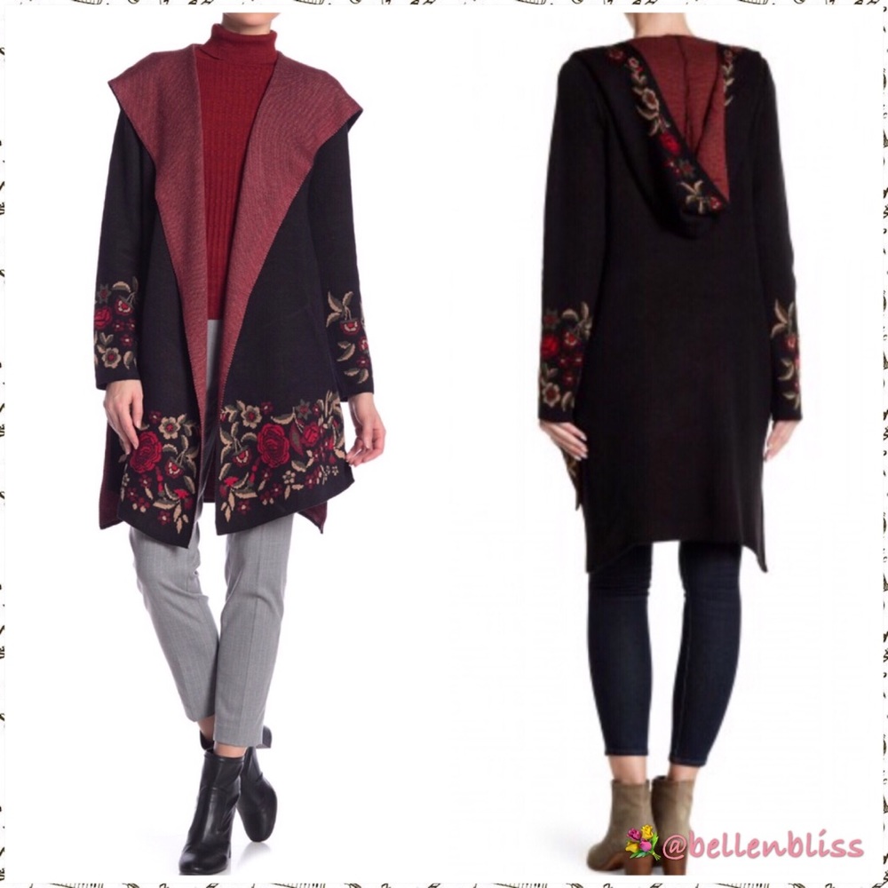 Vertigo Hooded Cardigan w/Rose Print, Size Lg